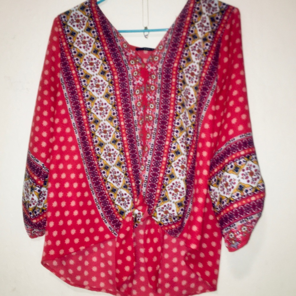 West Kei Blouse Size Medium Red orange bandana.